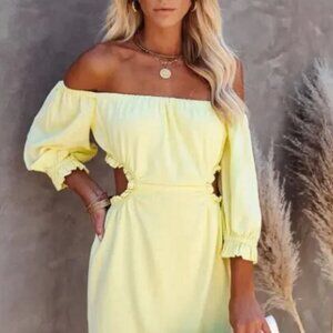 Vici / Skylar Rose Yellow Off the Shoulder Mini Dress with Side & Back Cut Outs